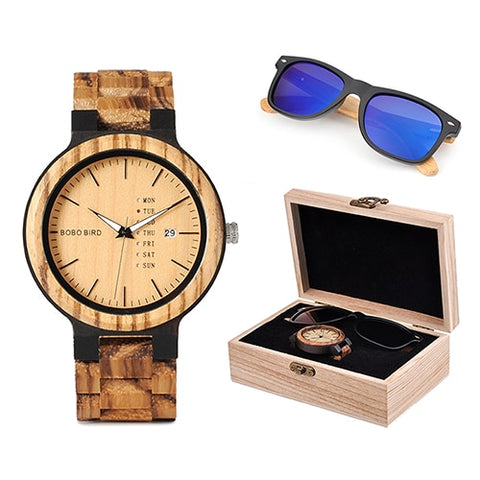 BOBO BIRD Classic Men Custom Wood Watch+Wooden Sunglasses