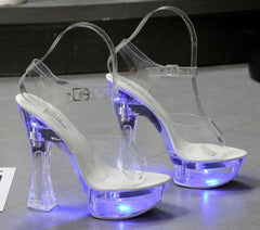 6 Color Square Heel Women Sandals Light Up Glowing Shoes