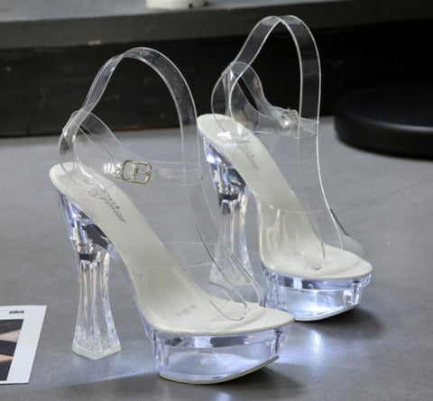 6 Color Square Heel Women Sandals Light Up Glowing Shoes