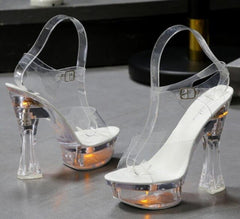 6 Color Square Heel Women Sandals Light Up Glowing Shoes