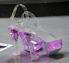 6 Color Square Heel Women Sandals Light Up Glowing Shoes
