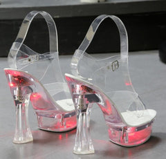6 Color Square Heel Women Sandals Light Up Glowing Shoes