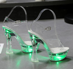 6 Color Square Heel Women Sandals Light Up Glowing Shoes