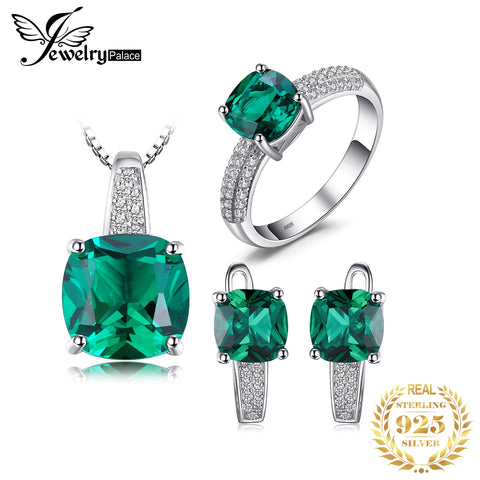JewelryPalace Created Emerald Ring Pendant Hoop Earrings Jewelry Sets