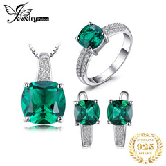 JewelryPalace Created Emerald Ring Pendant Hoop Earrings Jewelry Sets