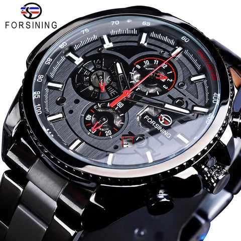 Forsining Three Dial Calendar Stainless Steel watch