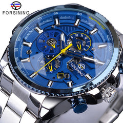 Forsining Three Dial Calendar Stainless Steel watch