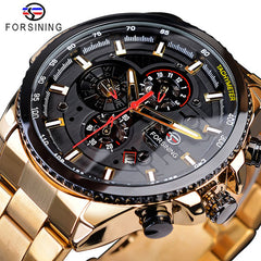 Forsining Three Dial Calendar Stainless Steel watch