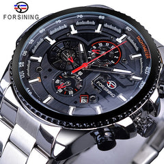 Forsining Three Dial Calendar Stainless Steel watch