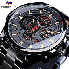 Forsining Three Dial Calendar Stainless Steel watch