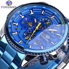 Forsining Three Dial Calendar Stainless Steel watch
