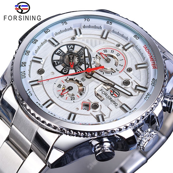 Forsining Three Dial Calendar Stainless Steel watch