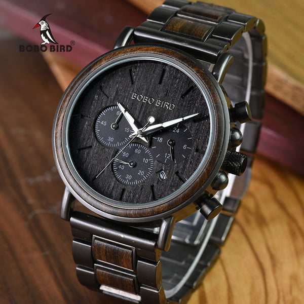 BOBO BIRD Luxury Wood Stainless Steel Men Watch