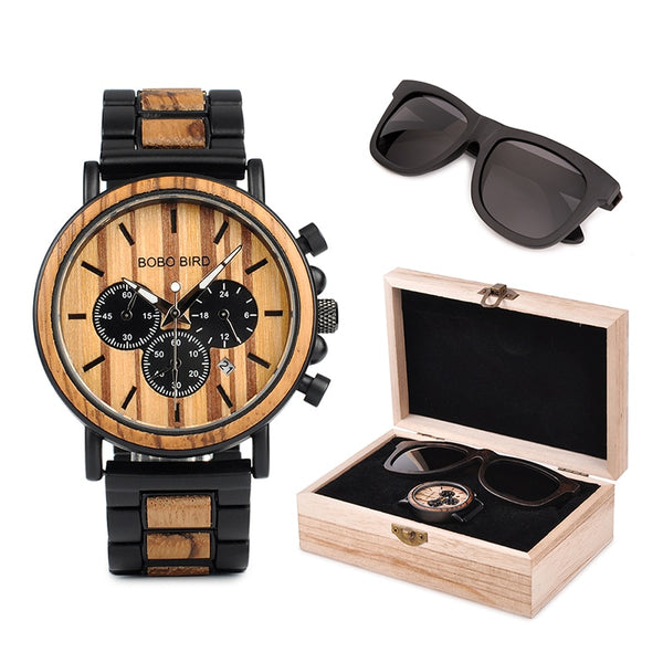 BOBO BIRD Polarized Sunglasses UV400+Metal Wood Men Watch
